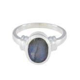 Valentina Grey Solitaire Ring with Oval Gemstone Labradorite Gray
